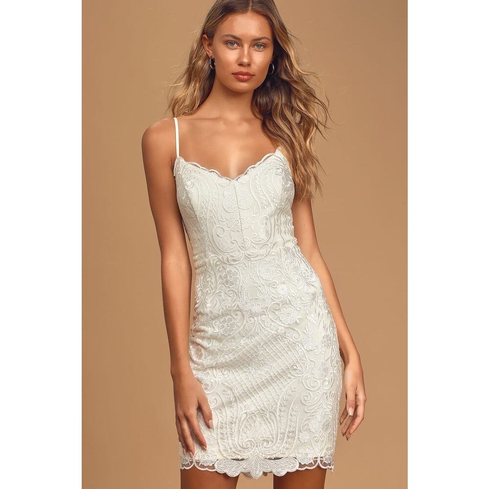 Lulu's Cream Lace Mini Dress